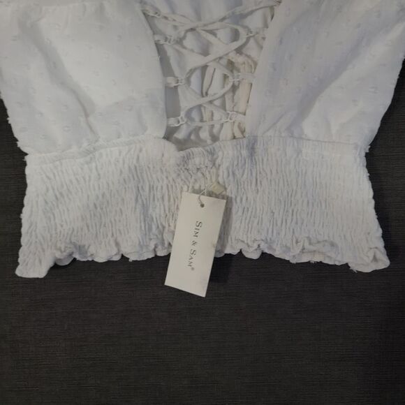 Sim & Sam Women's White Off-the-Shoulder Blouse Crop Top Size Medium - Picture 14 of 14